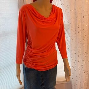 Vince Camuto Comfy Ruched, Draped Neck Orange Top
